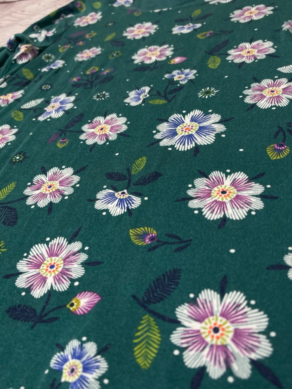 GUDRUN SJODEN teal green floral long sleeve boat neck dress, size S - Picture 2 of 10